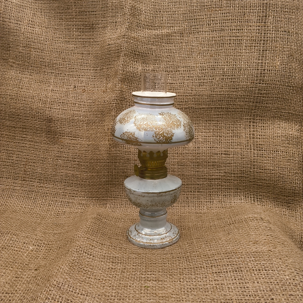 Vintage White Blue and Gold Oil Lamp by Giftcraft